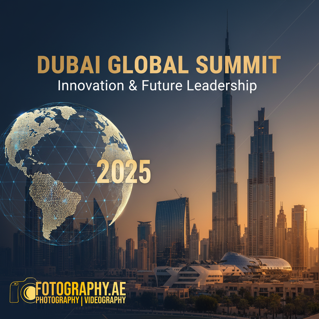 Professional event photography at Dubai World Trade Centre for Dubai Global Summit 2025 by Fotography.ae banner