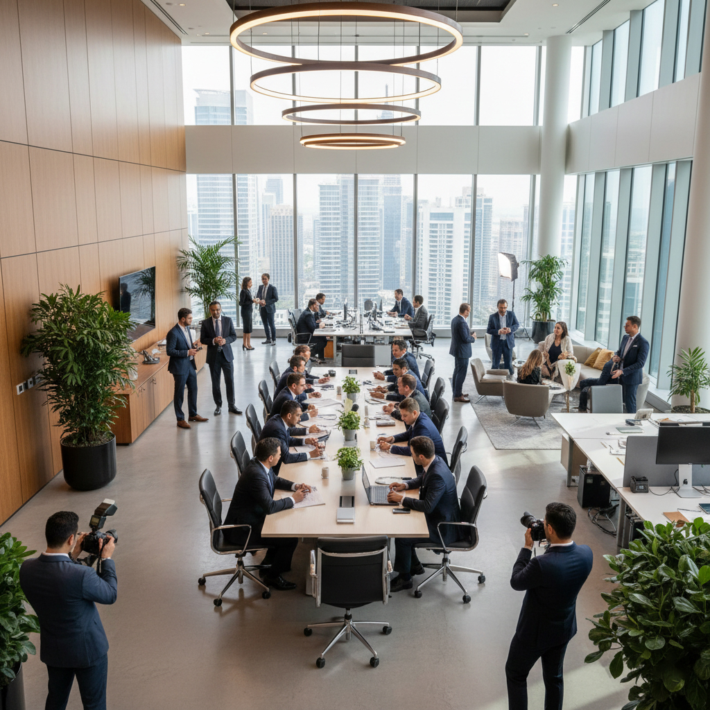 Professional office shoots UAE featuring corporate team culture and workplace environments.