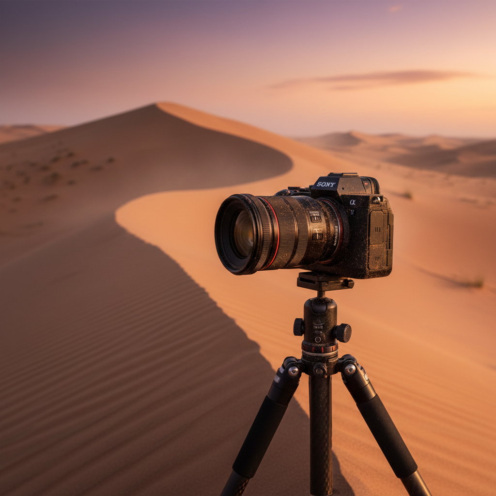 Weather-sealed professional camera used in harsh desert conditions in the UAE