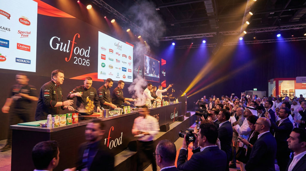 Live cooking and product demonstration photography at Gulfood 2026
