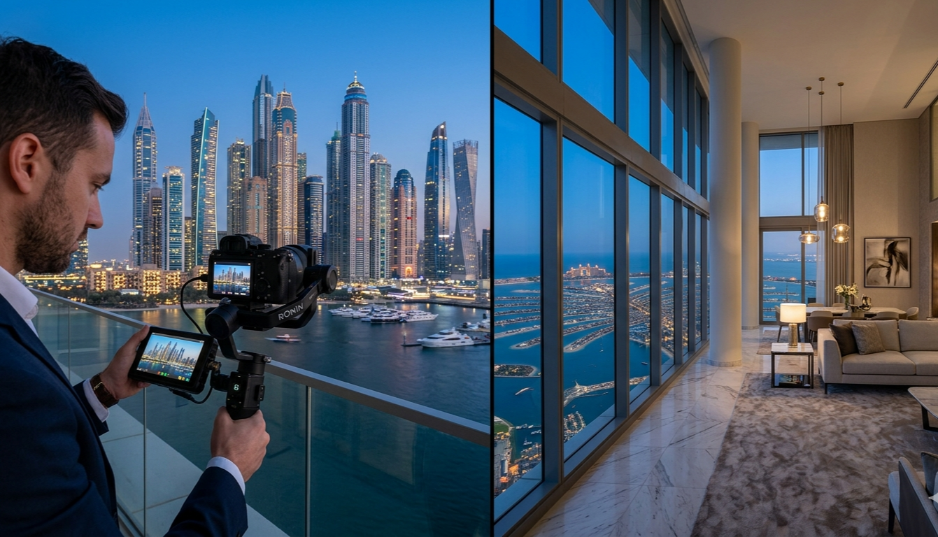 Professional digital camera on a tripod ready for a real estate photography session.