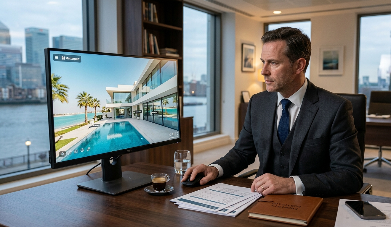 Bright and airy modern living room featuring a large grey sofa and expansive windows.