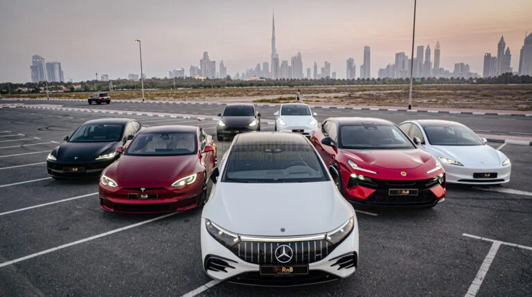 A photo of super cars with dubai skyline taken by Mashhood Arshad Professional Photographer and videographer