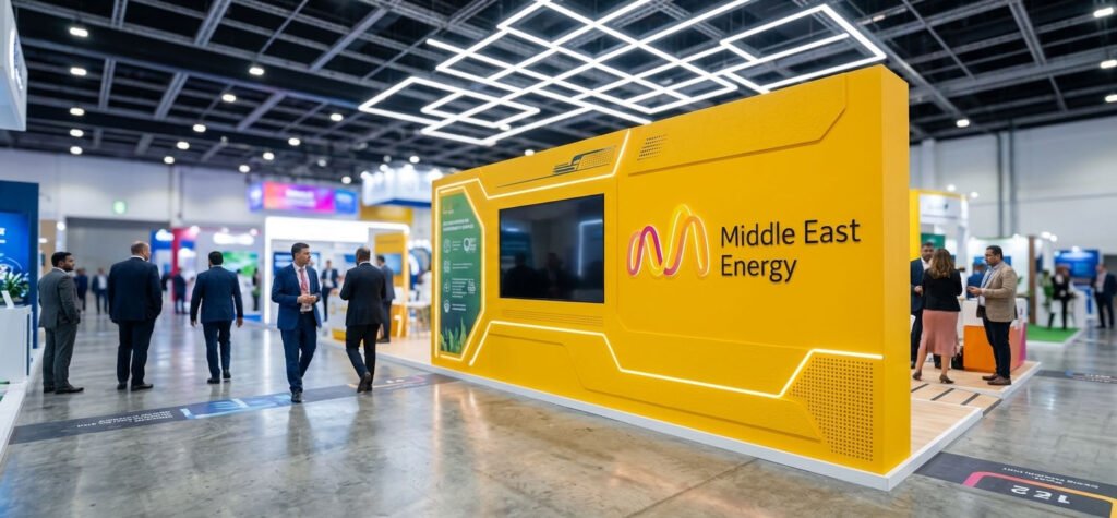 : Custom brand installation at the Middle East Energy exhibition inside the Dubai World Trade Centre.