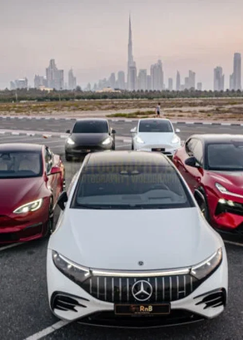 A photo of super cars with dubai skyline taken by Mashhood Arshad Professional Photographer and videographer